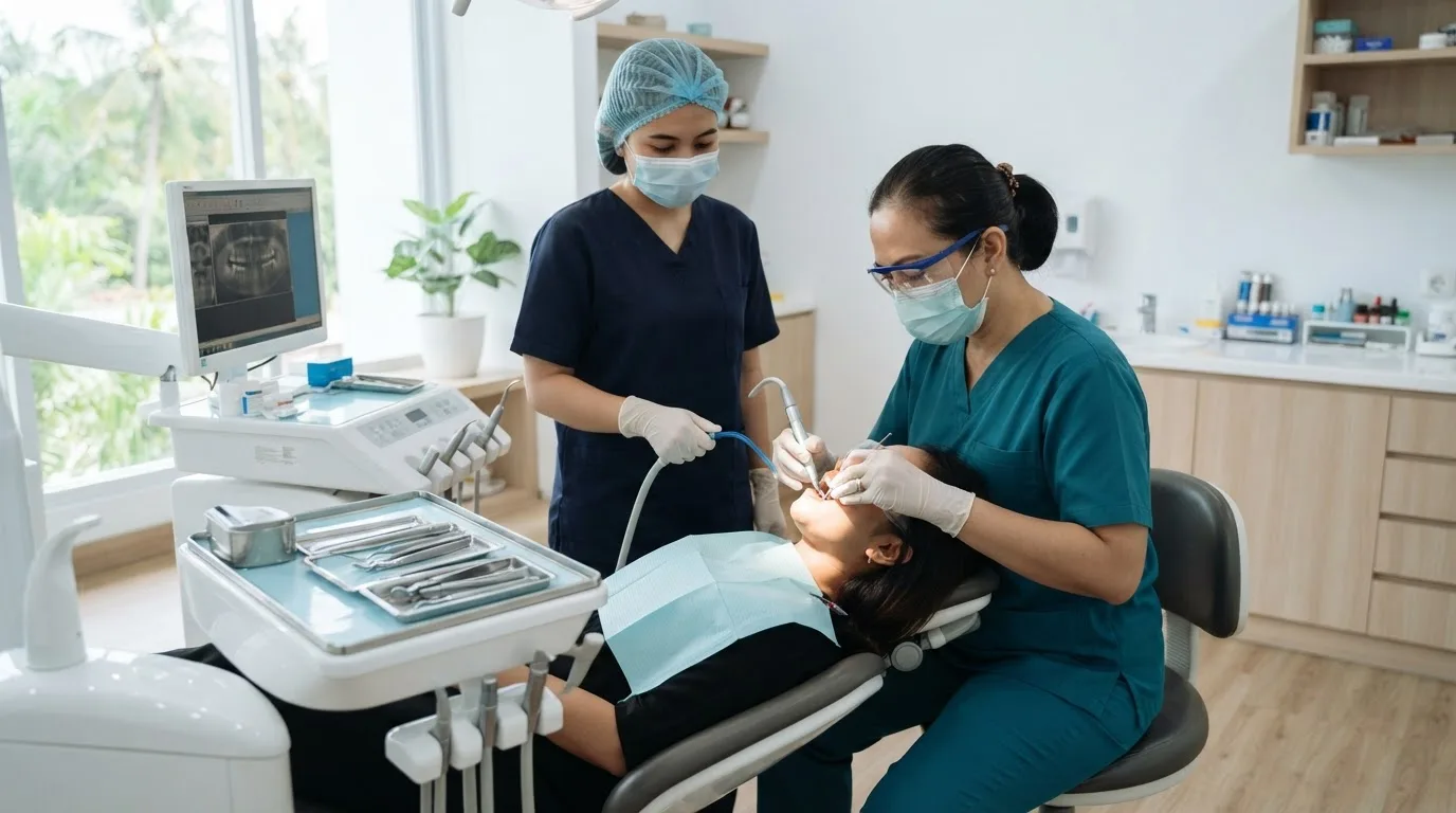 Tim klinik dokter gigi bekerja dengan sistem digital yang terintegrasi tanpa pencatatan ganda