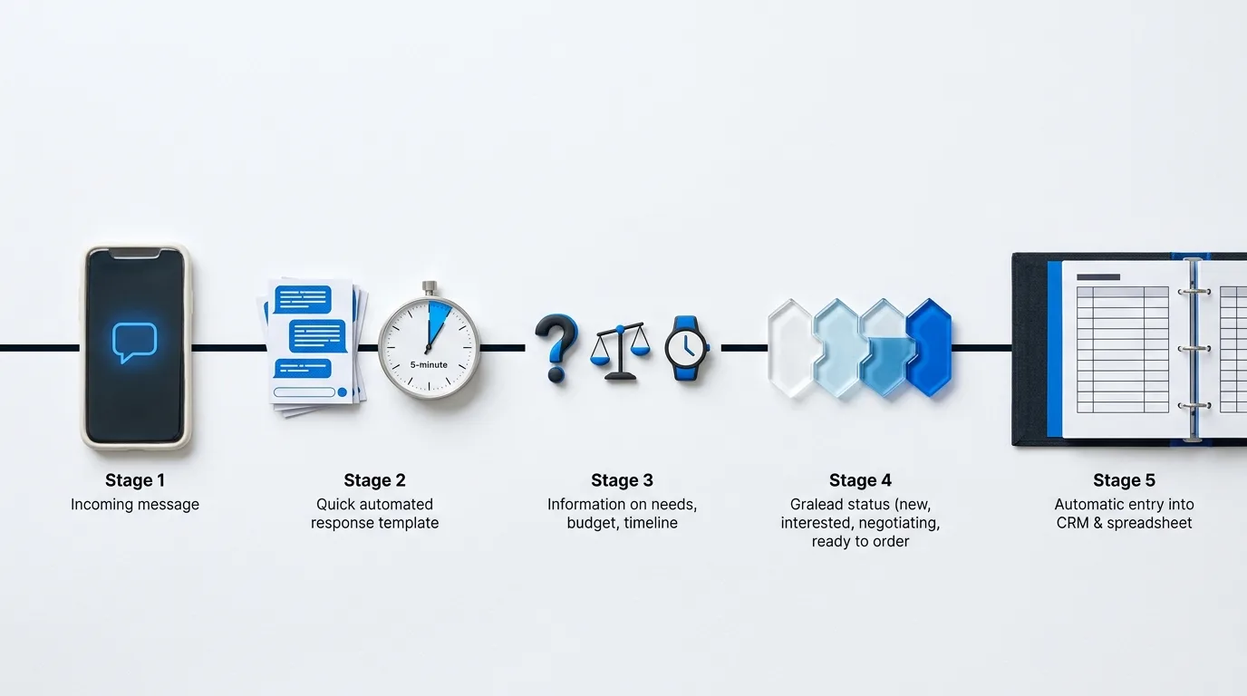 Diagram alur kualifikasi prospek dari chat WhatsApp ke status lead